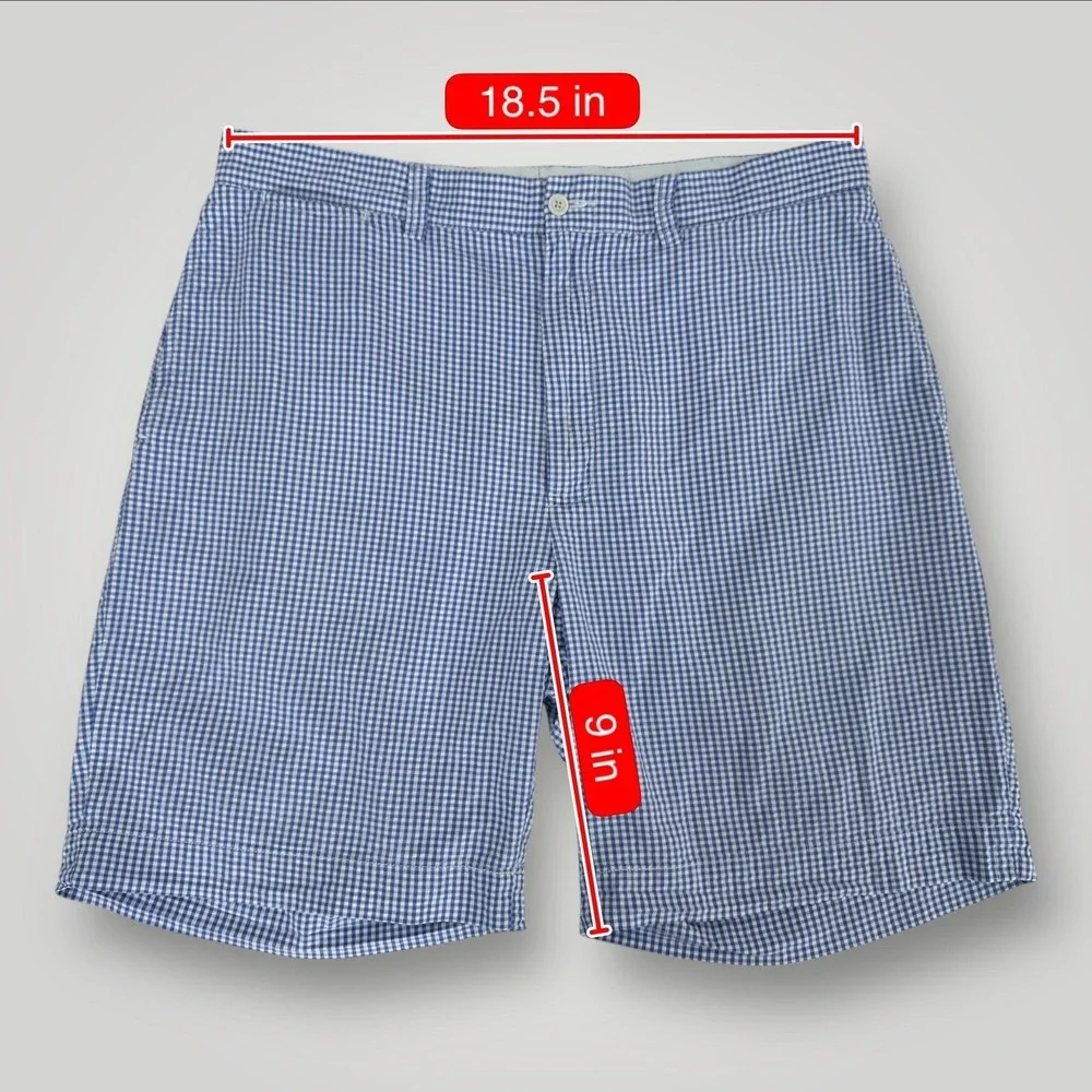 Polo Ralph Lauren Gingham‎ Shorts Mens 36 Blue White Cotton Chino Flat Front